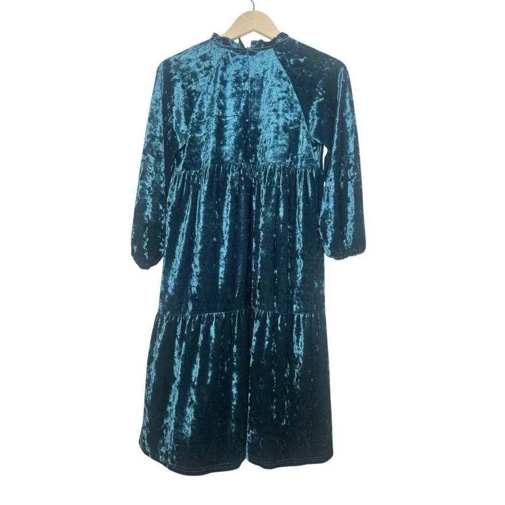 NWT! Danna Belle Girl's Sz: 12Y Teal Velour Crushed Velvet Tiered Dress